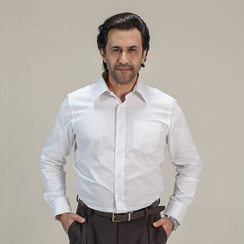 Hampstead 2 Ply Giza Cotton Shirt in Pearl White