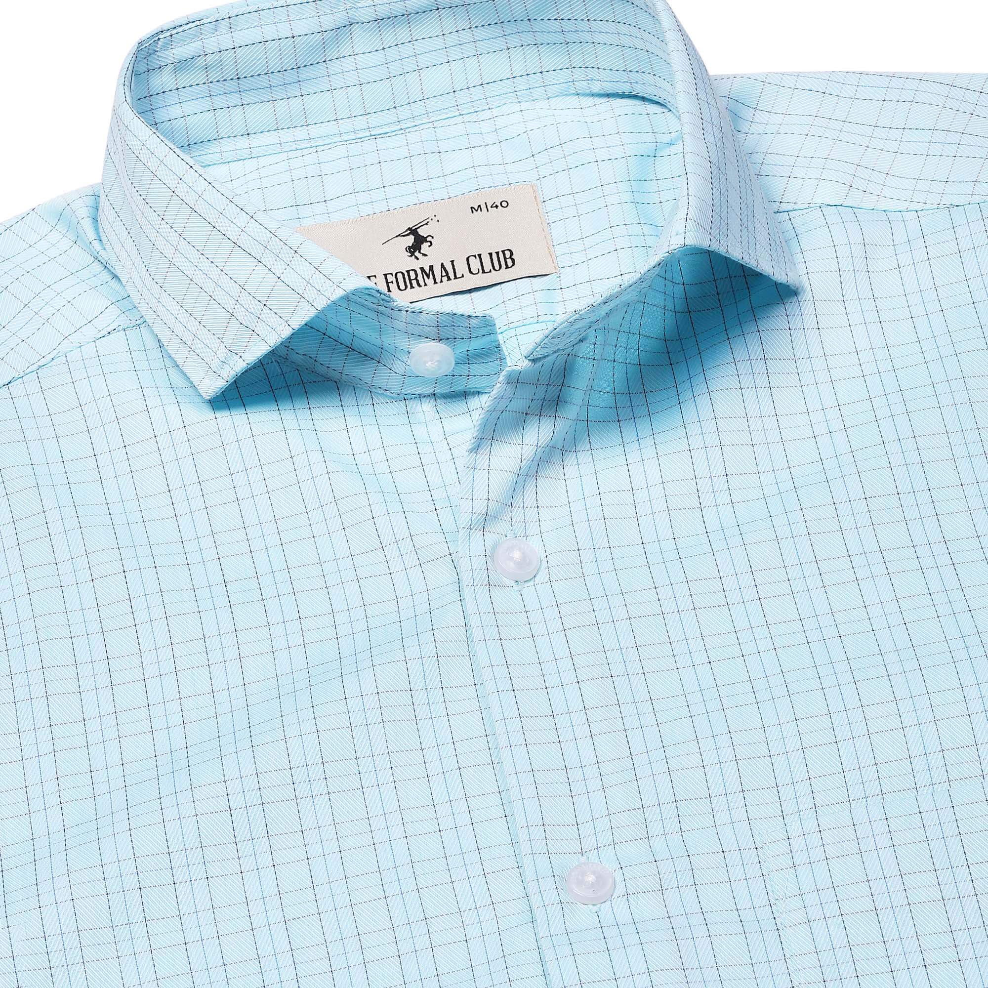 Eclipse Twill Dobby Check Shirt In Turquoise Regular Fit