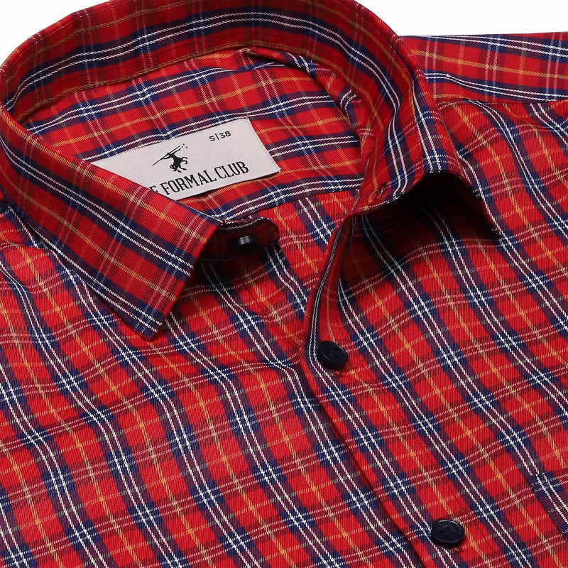 Vento Twill Check Shirt in Red Blue - The Formal Club
