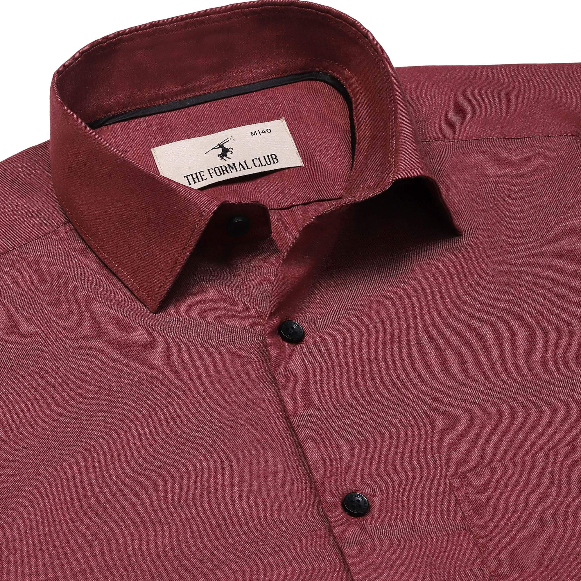 Blendix Twill Solid Shirt In Maroon Slim Fit