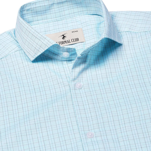 Eclipse Twill Dobby Check Shirt In Turquoise Slim Fit - The Formal Club