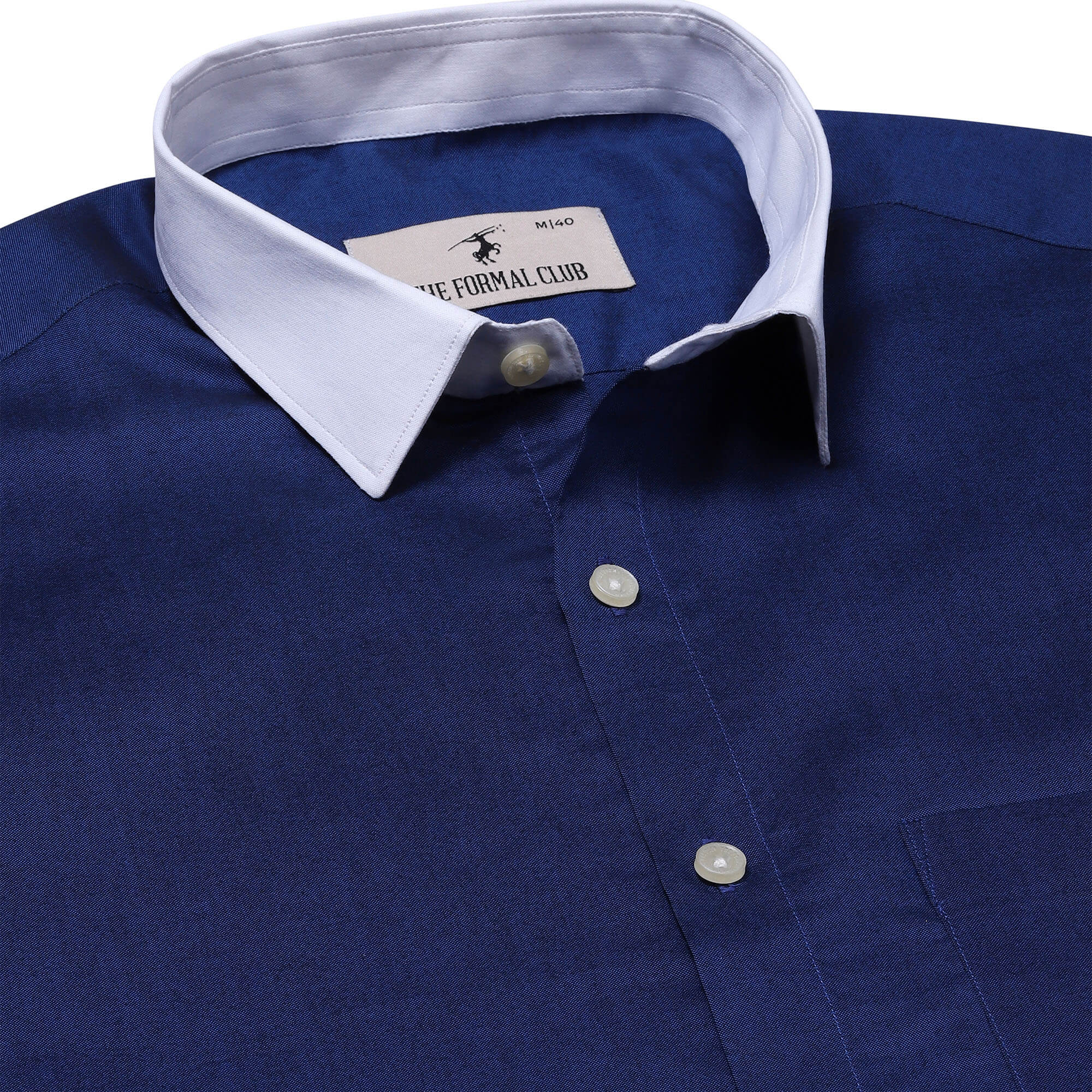 White Collar Solid Shirt In Navy Blue