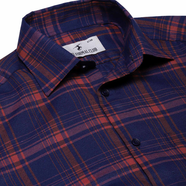 Tartan Yarn Dyed Check Shirt In Indigo Rustic Red