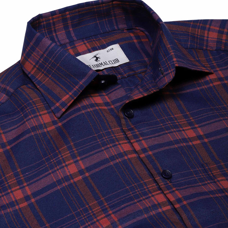 Tartan Yarn Dyed Check Shirt In Indigo Rustic Red