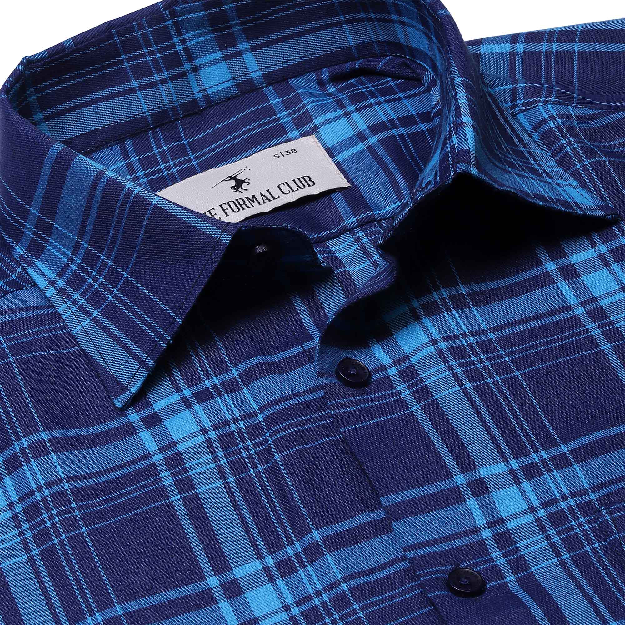 Tartan Yarn Dyed Check Shirt In Indigo - The Formal Club