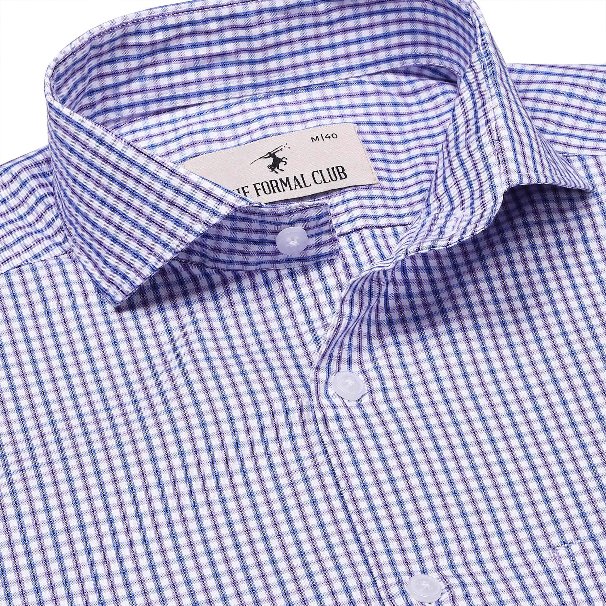 Zephyr Check Shirt In Blue And Mauve Slim Fit