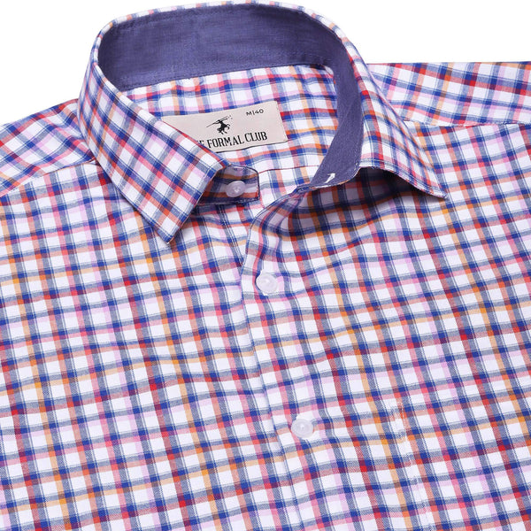 Eclipse Twill Check Shirt In Blue And Red Regular Fit - The Formal Club