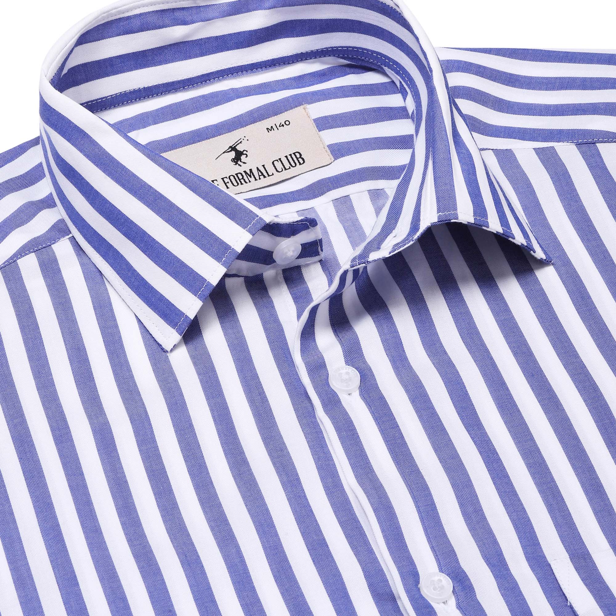 Eclipse Twill Stripe Shirt In White And Blue Slim Fit