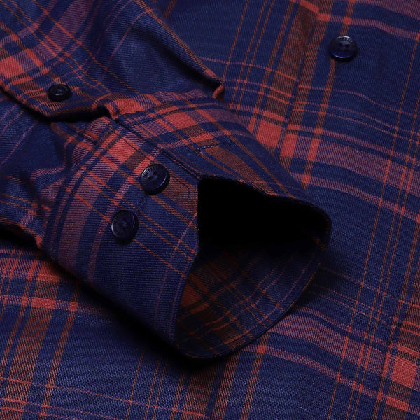 Tartan Yarn Dyed Check Shirt In Indigo Rustic Red