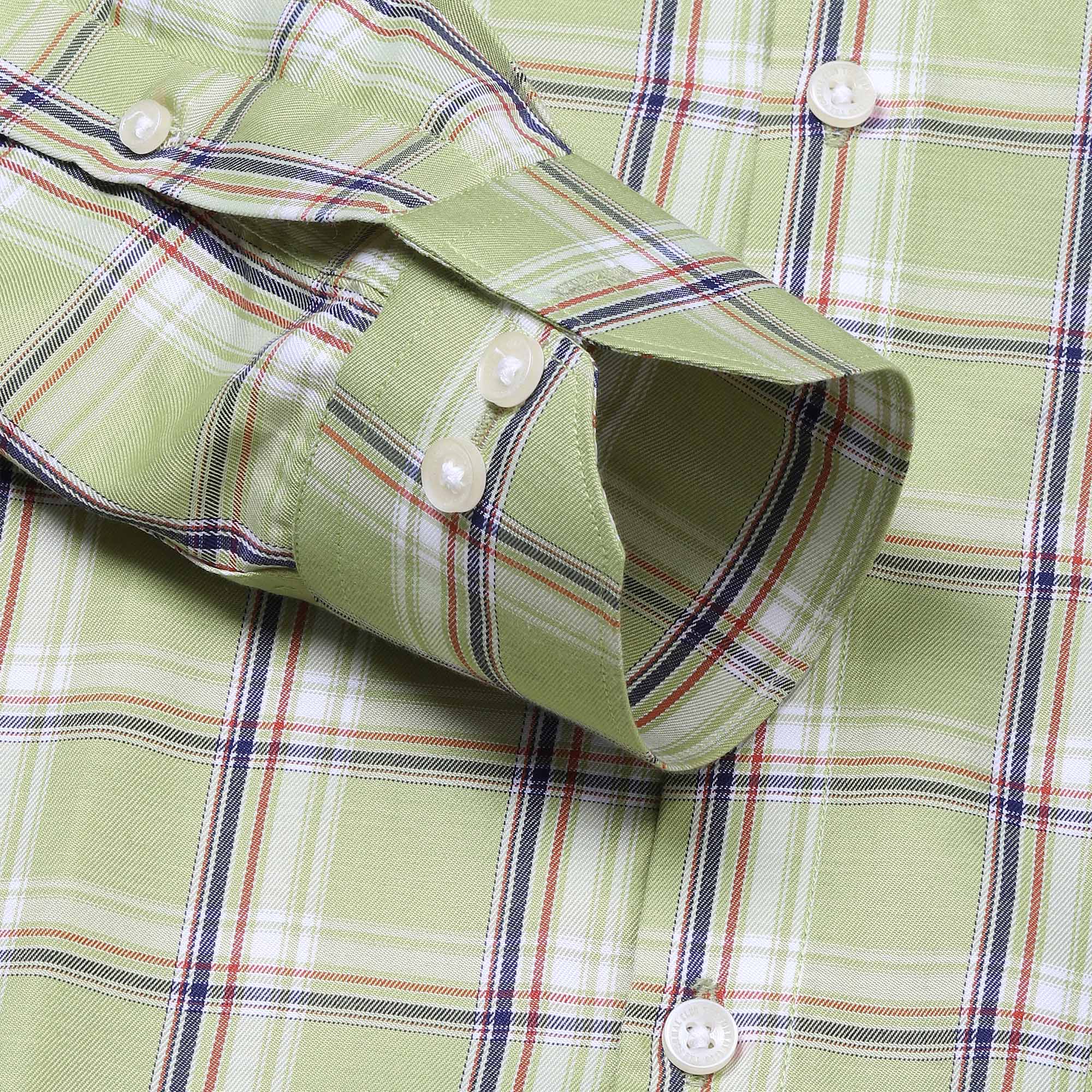 Vento Twill Check Shirt in Olive Green