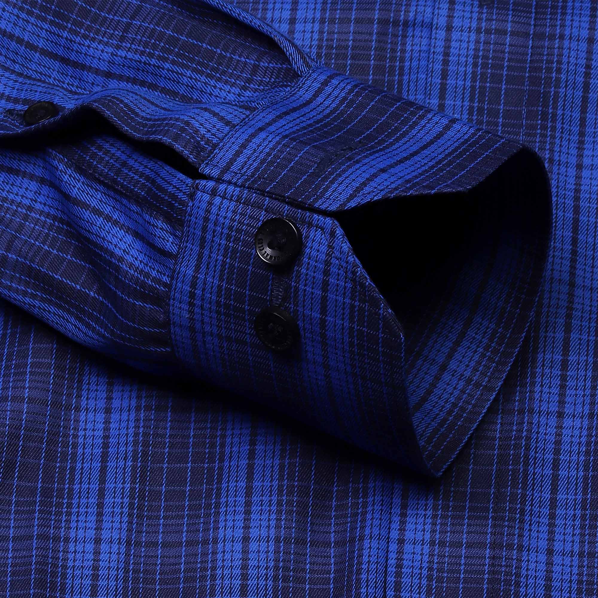 Vento Twill Check Shirt in Blue Black - The Formal Club