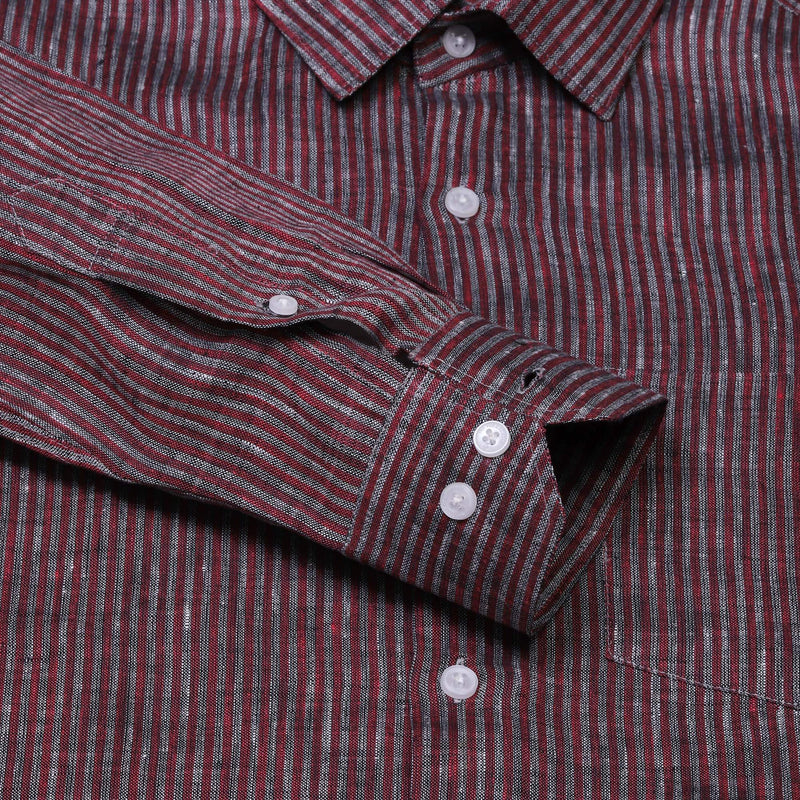 Luna Lenin Stripes Shirt In Marron Slim Fit