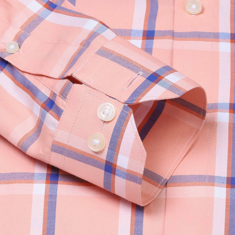 Vento Twill Check Shirt in Peach Blue