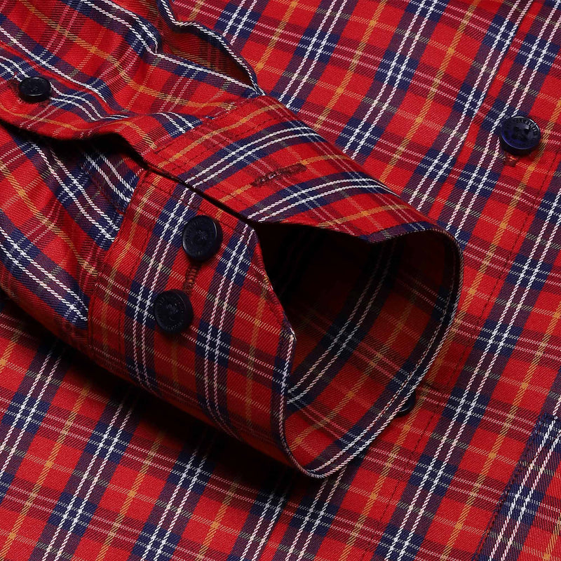 Vento Twill Check Shirt in Red Blue - The Formal Club