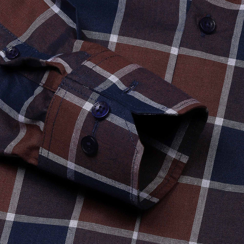 Printed Box Check Shirt In Brown - The Formal Club