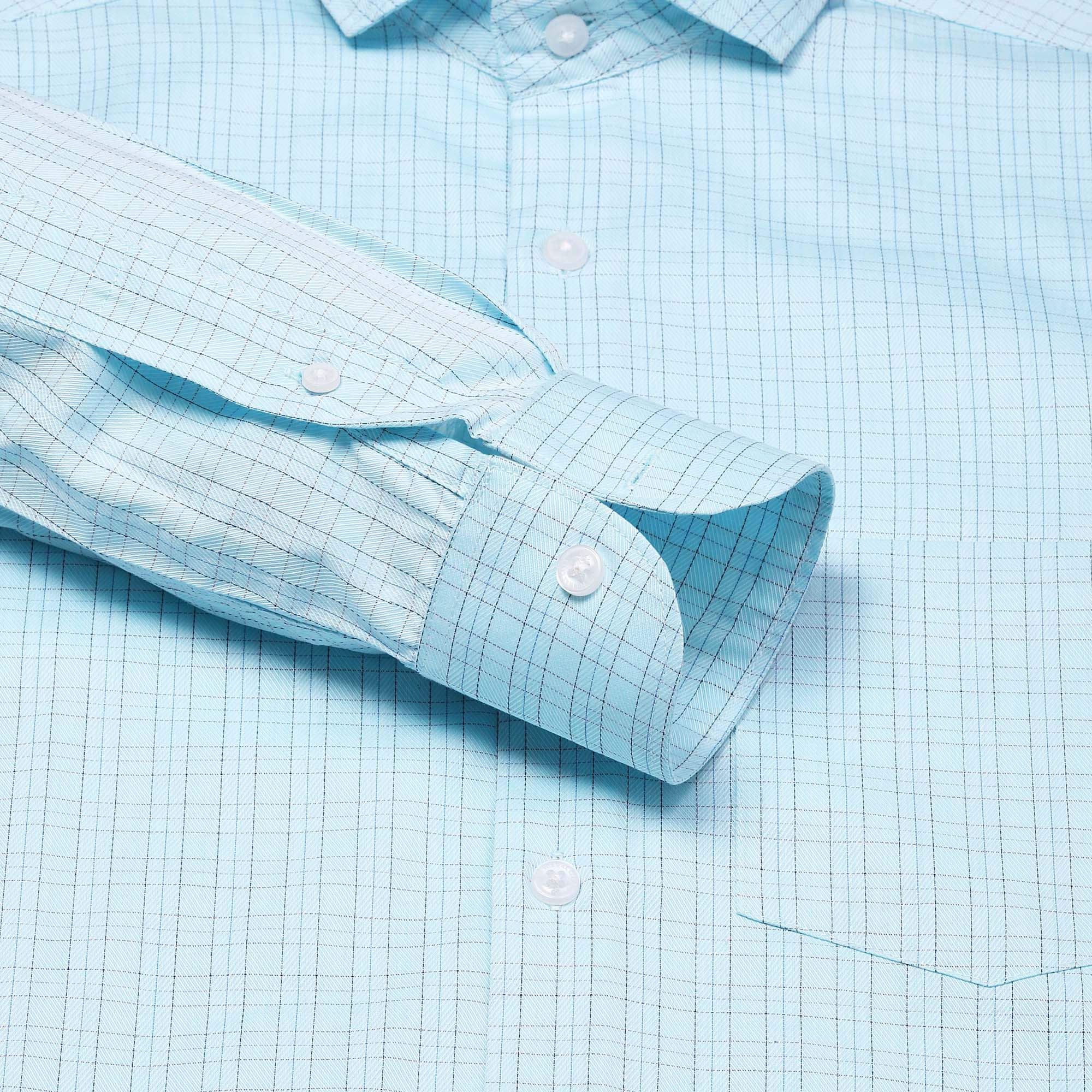 Eclipse Twill Dobby Check Shirt In Turquoise Slim Fit - The Formal Club