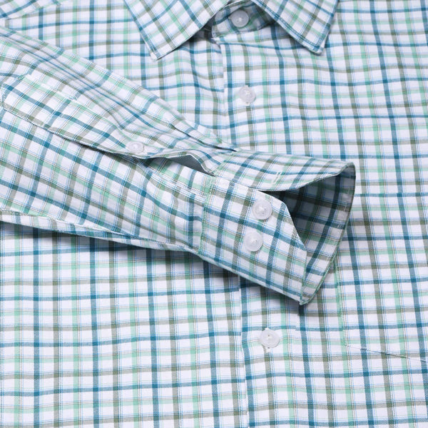 Eclipse Twill Check Shirt In Green Regular Fit - The Formal Club