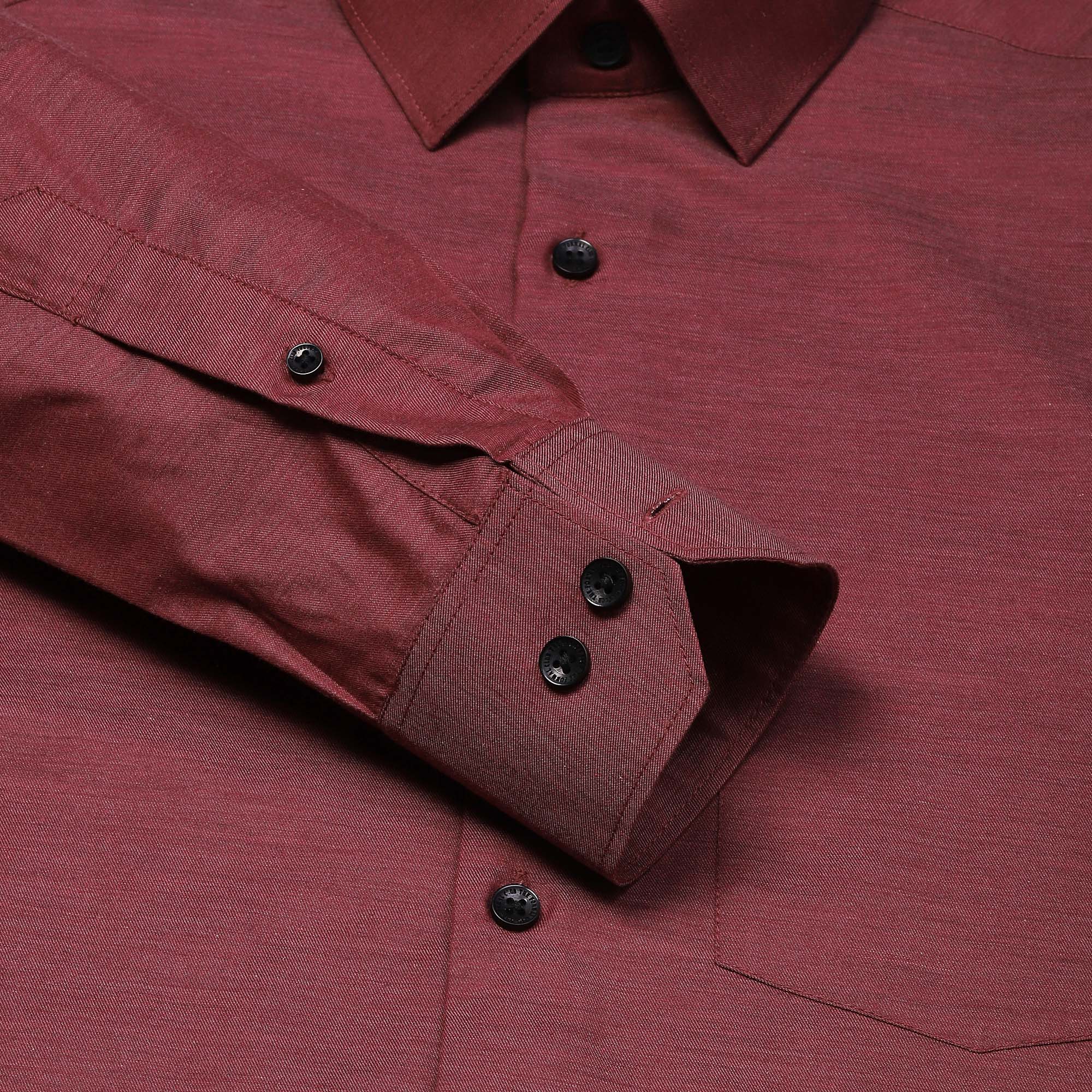 Blendix Twill Solid Shirt In Maroon Regular Fit - The Formal Club