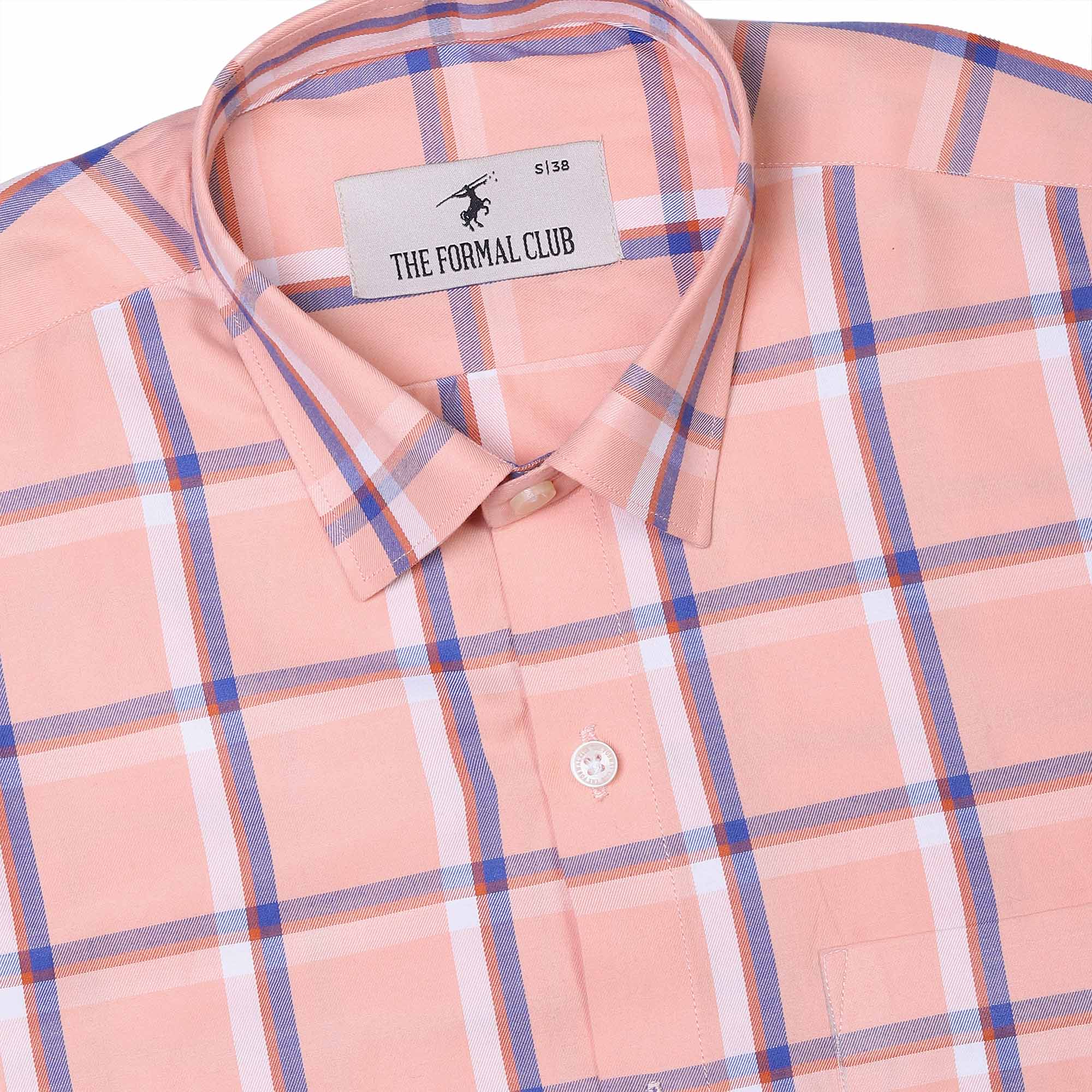 Vento Twill Check Shirt in Peach Blue