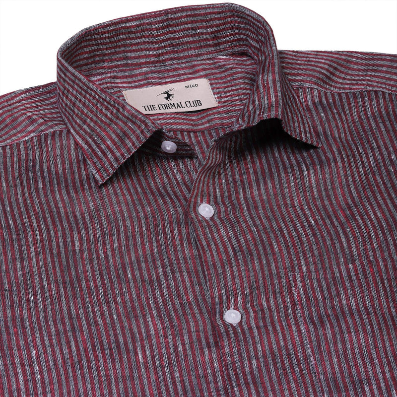 Luna Lenin Stripes Shirt In Marron Slim Fit
