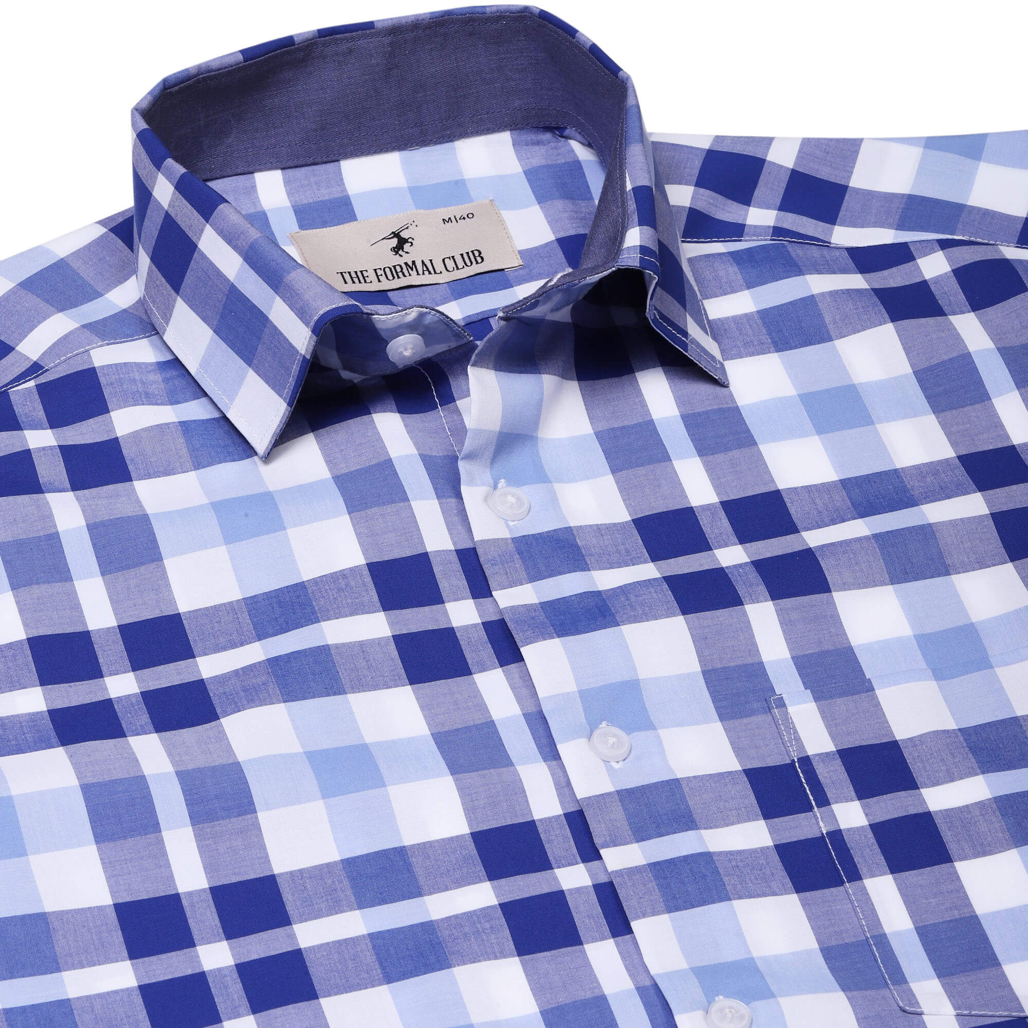 Zephyr Check Shirt In White And Blue Slim Fit - The Formal Club