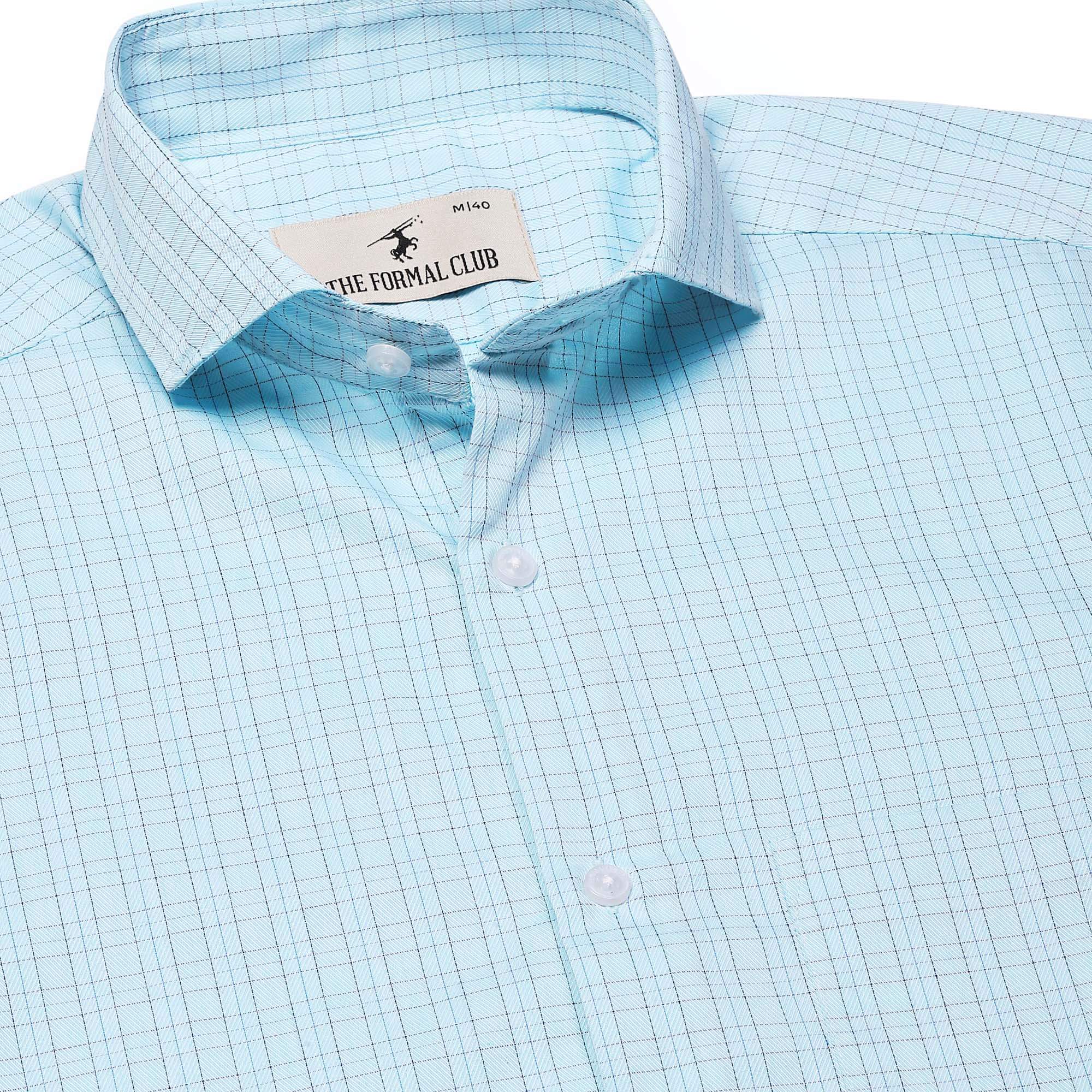 Eclipse Twill Dobby Check Shirt In Turquoise Regular Fit - The Formal Club