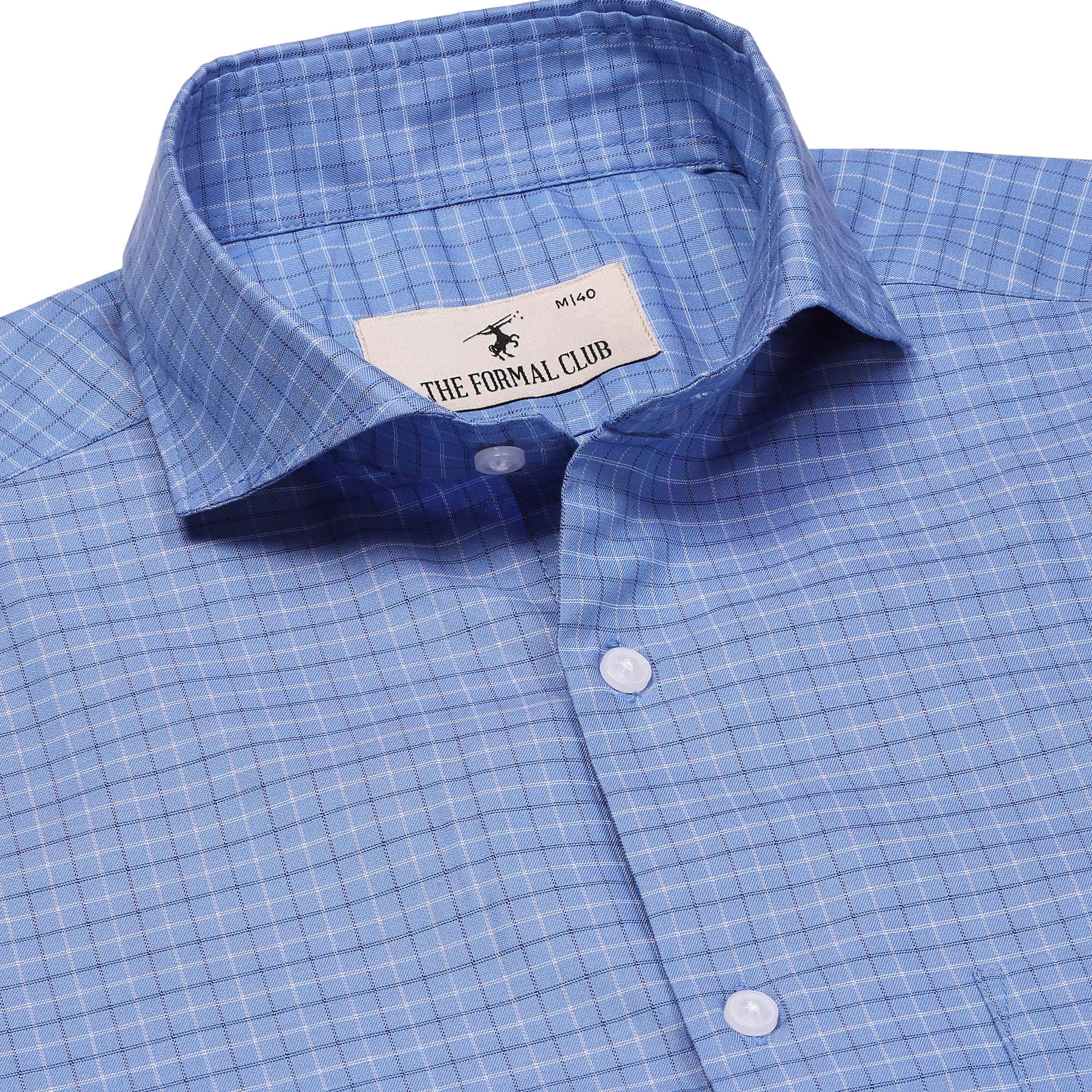 Eclipse Twill Check Shirt In Blue  Regular Fit - The Formal Club
