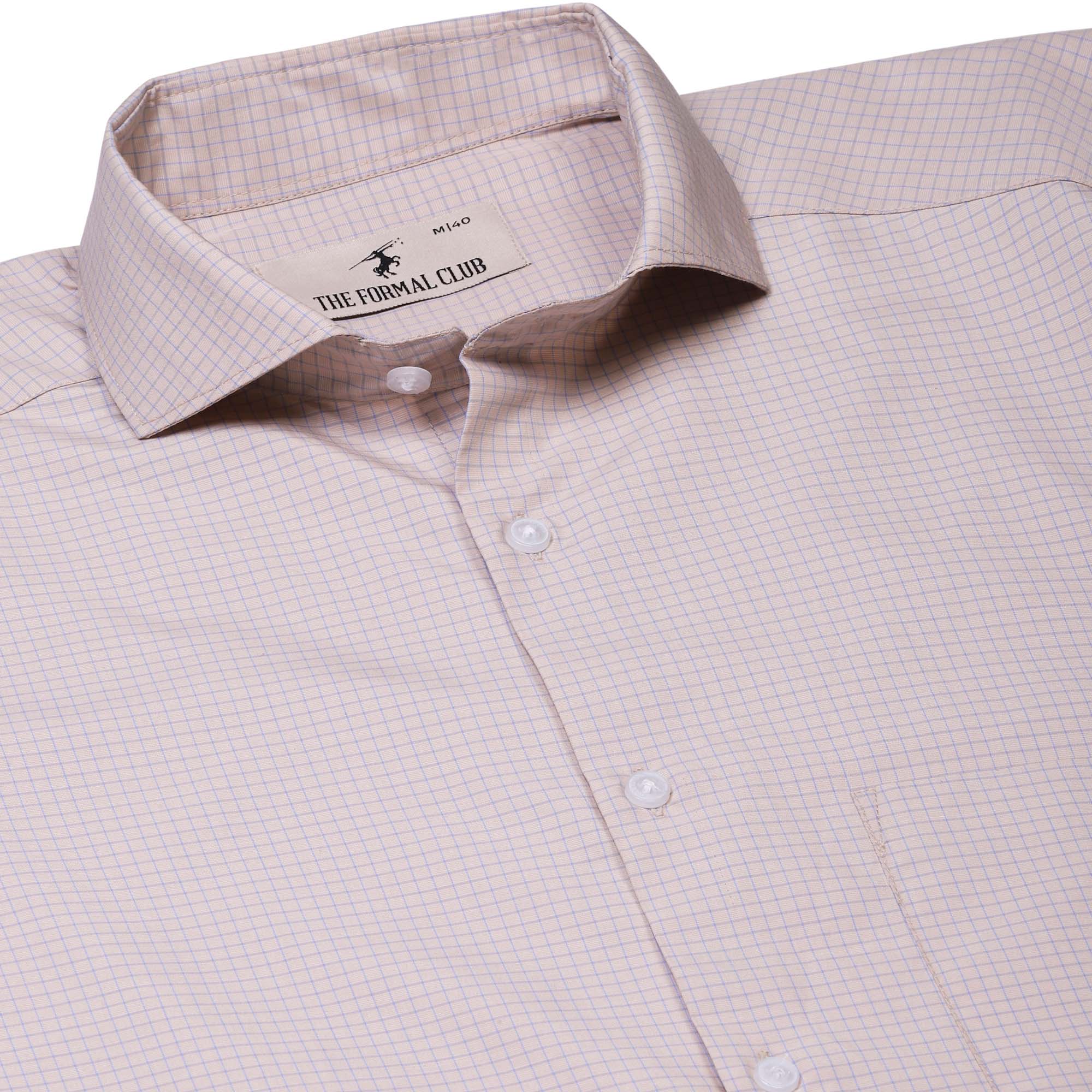 Zephyr Check Shirt In Beige Slim Fit - The Formal Club