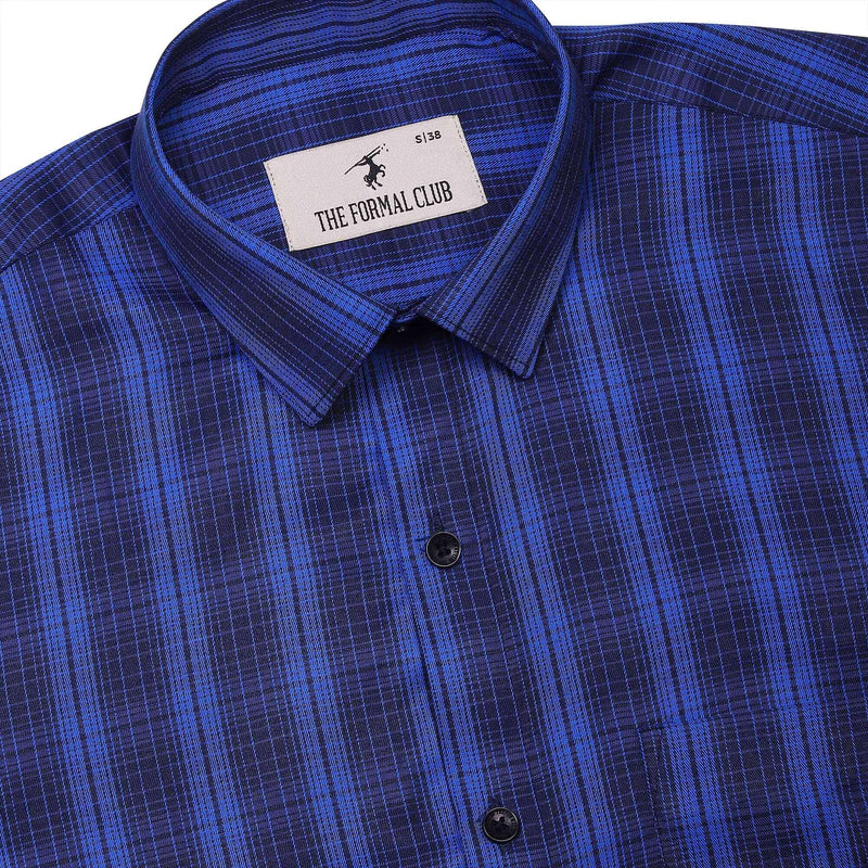 Vento Twill Check Shirt in Blue Black