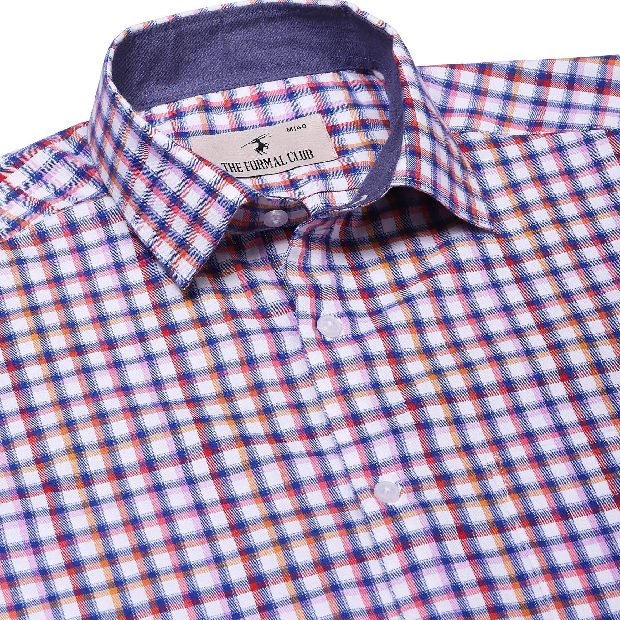 Eclipse Twill Check Shirt In Blue And Red Slim Fit - The Formal Club