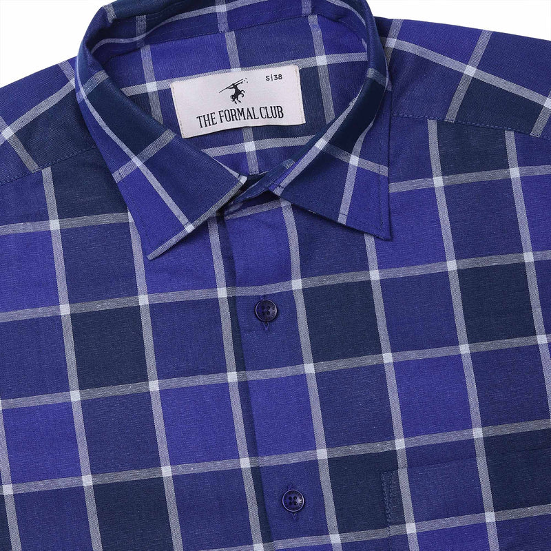 Printed Box Check Shirt In Blue - The Formal Club