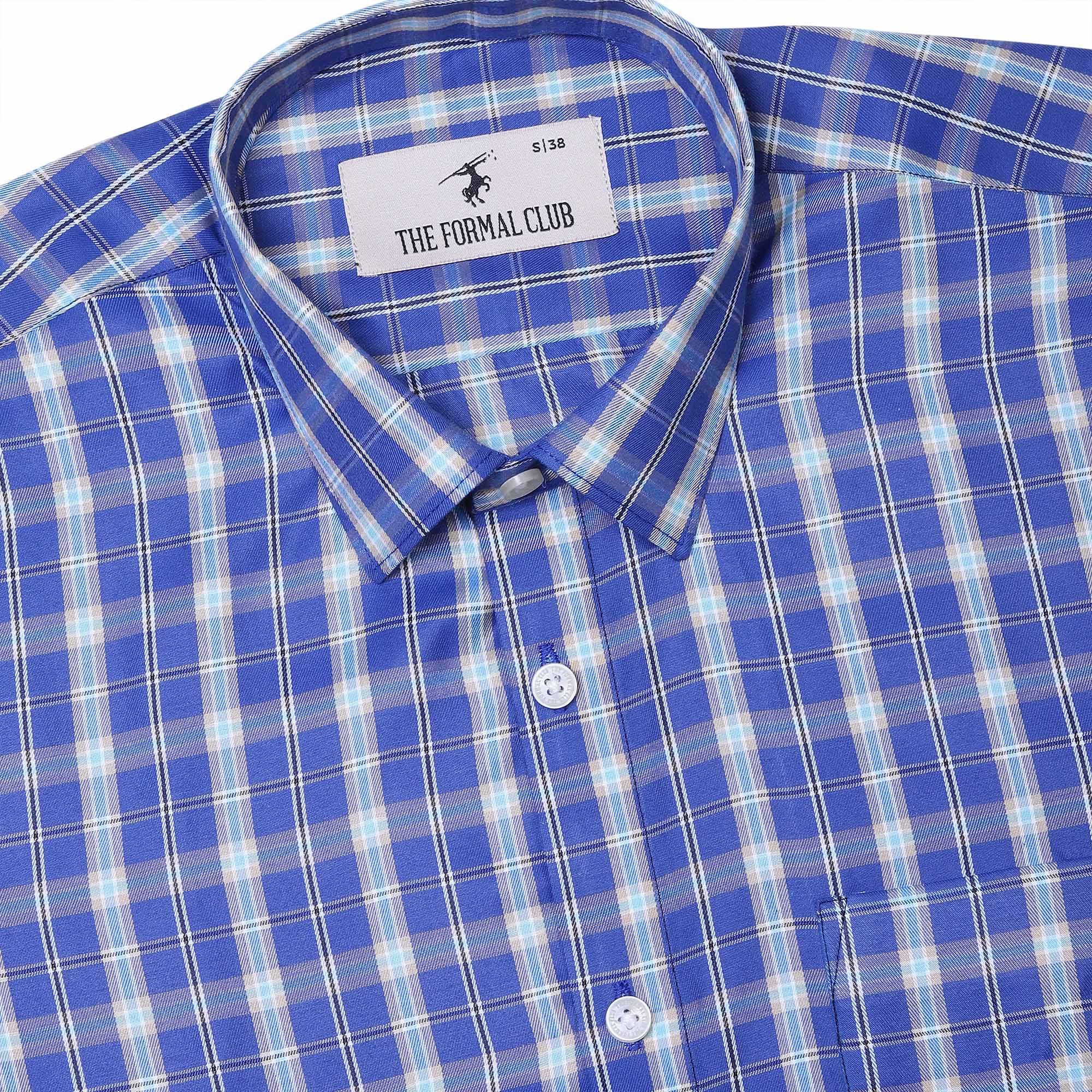 Vento Twill Check Shirt in Blue - The Formal Club