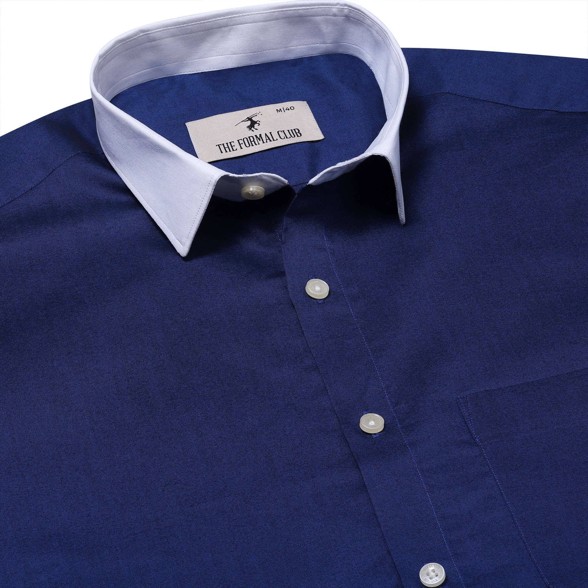 White Collar Solid Shirt In Navy Blue - The Formal Club